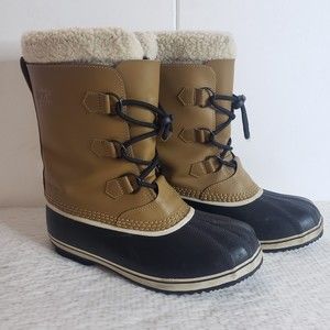 Sorel Yoot Pac Sz 7 Caribou Men's Waterproof Snow Boots Brown Black Faux Fur